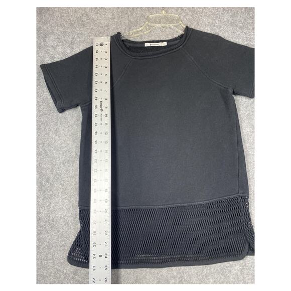 T by Alexander Wang Shirt Womens X-Small Black Mesh Hem Raglan Crewneck Terry - Picture 2 of 13
